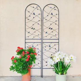 2 Pack Metal Garden Trellis 86.7" X 19.7" Rustproof Trellis For Climbing Plants Outdoor Flower Support Bird Deco Black