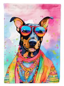 Doberman Pinscher Hippie Dawg House Flag Large Porch Sleeve Pole Decorative Outside Yard Banner Artwork Wall Hanging, Polyester, House Size