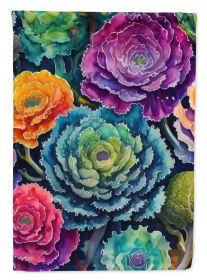 Ornamental Kale in Color House Flag Large Porch Sleeve Pole Decorative Outside Yard Banner Artwork Wall Hanging, Polyester, House Size, Multicolo