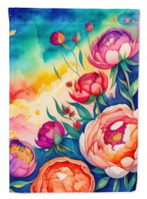 Peonies in Color House Flag Large Porch Sleeve Pole Decorative Outside Yard Banner Artwork Wall Hanging, Polyester, House Size, Multicolor