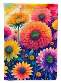 Chrysanthemums in Color House Flag Large Porch Sleeve Pole Decorative Outside Yard Banner Artwork Wall Hanging, Polyester, House Size, Multicolor