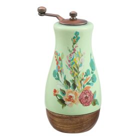 Painted Meadow Ceramic Pepper Mill with Metal Grinder and Acacia Wood Base