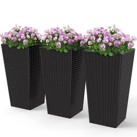 Tall Planters for Outdoor Plants Set of 3, 24 In Taper Planters with Drainage Holes, Rattan Decor Plant Pots for Indoor Outdoor Front Porch Patio Bac (Option: Black-385x385x835 mm)