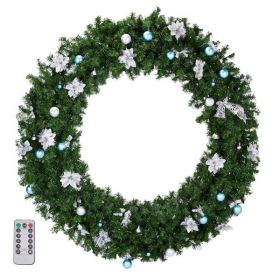 60in Pre-lit Christmas Wreath, Lighted Artificial Xmas Wreath With 220 Cold & Warm White Lights And 600 PVC Tips And DIY Ornaments, For Front Door Gat (Option: GREEN)